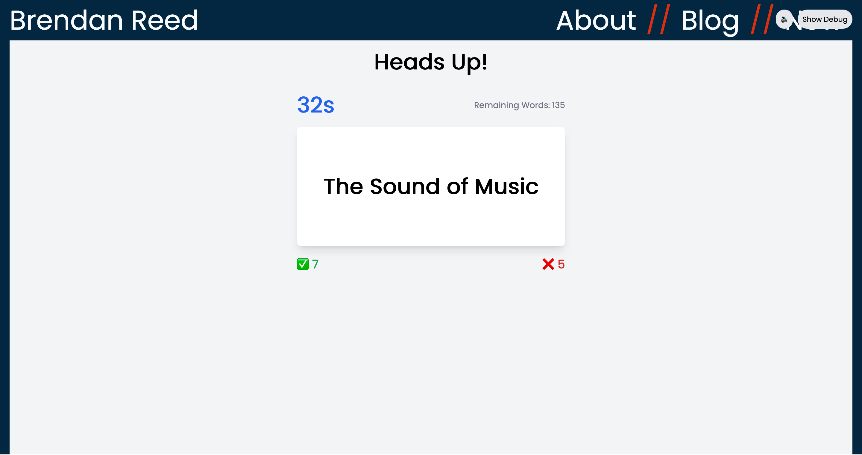 Heads Up game showing category selection