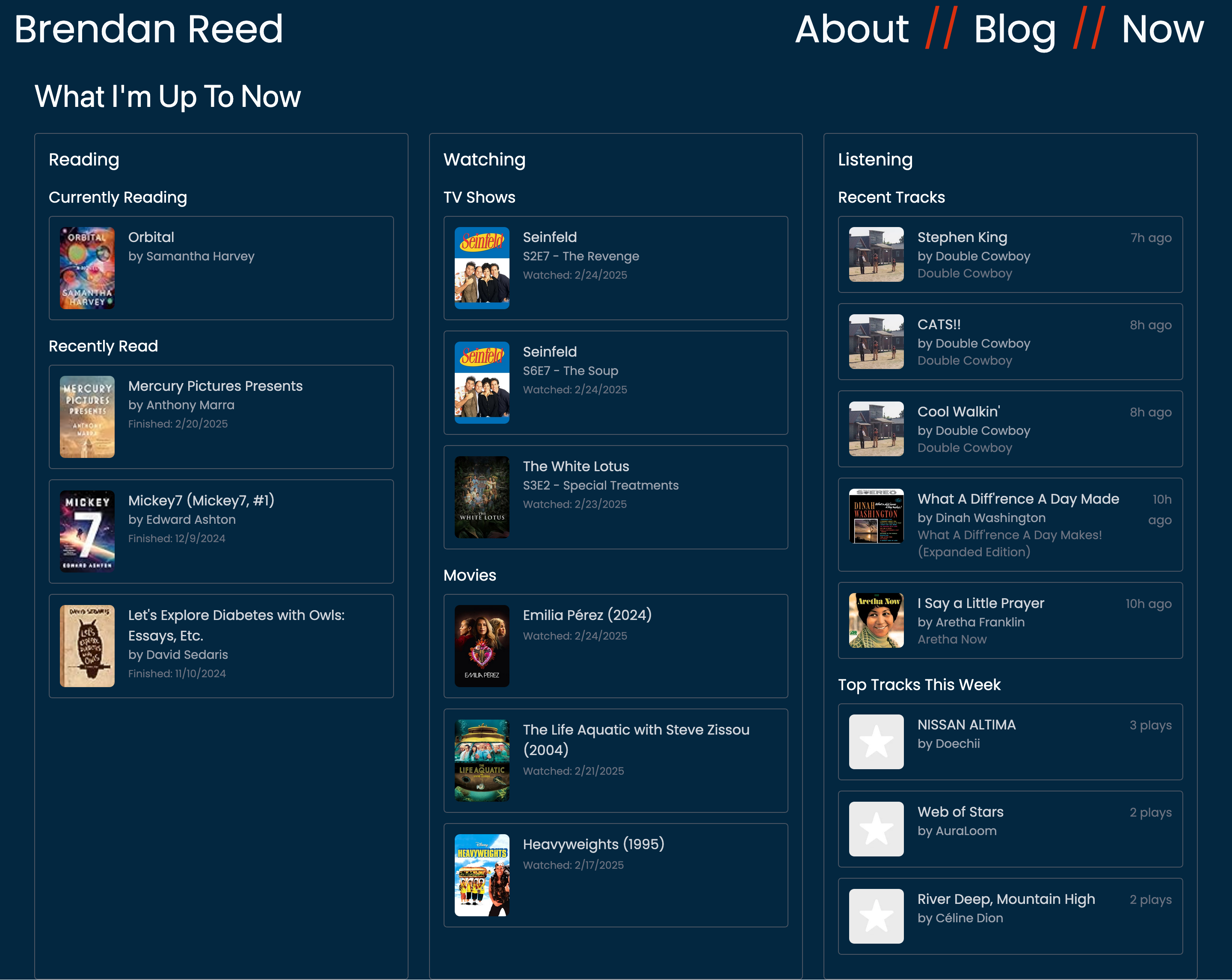 Now page showing current media activity